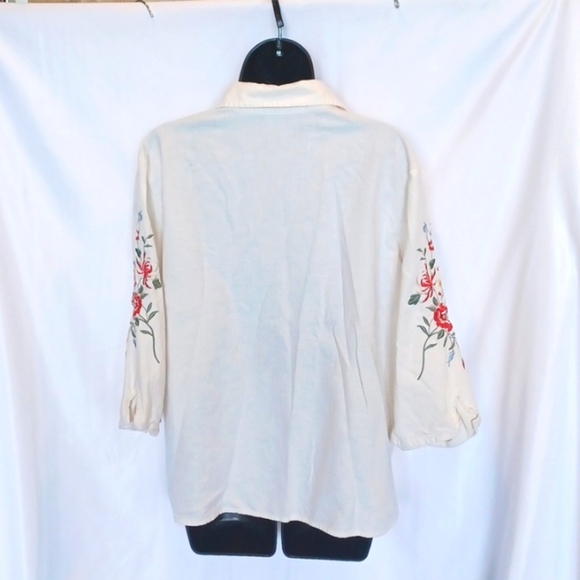 BLAIR cream button blouse with embroidered design sleeve, pit to pit is 22" - Picture 4 of 7